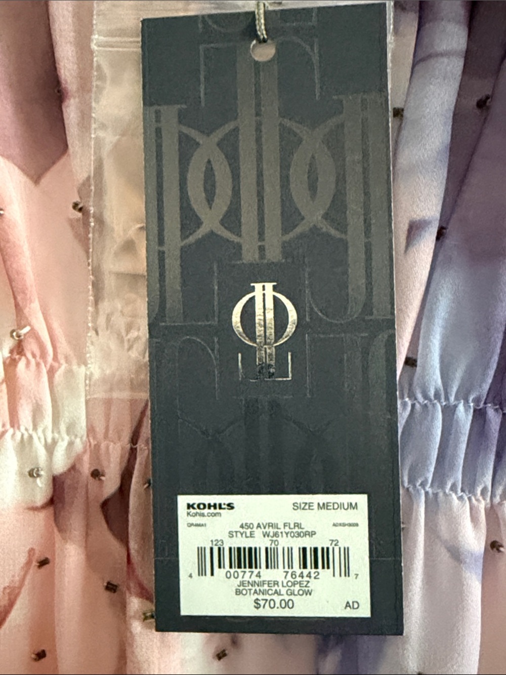 Jennifer Lopez Pink & Purple Patterned Chiffon Swim Cover-Up/Dress with Lining. - Picture 3 of 11